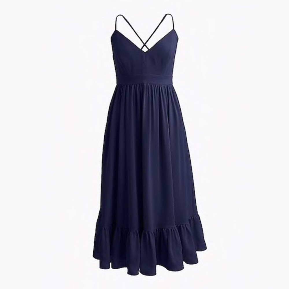 J Crew Drapey Spaghetti Strap Dress Navy